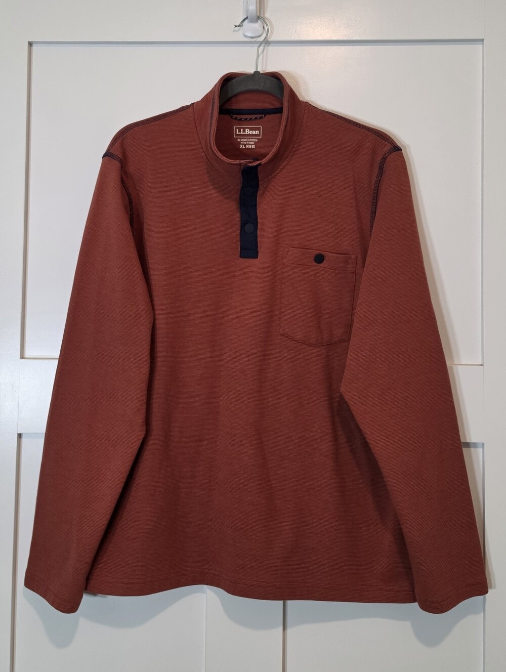 L.L. Bean Bold Coast Pullover 1/4 Snap Mock Neck Sweatshirt #523182 Rust Size XL